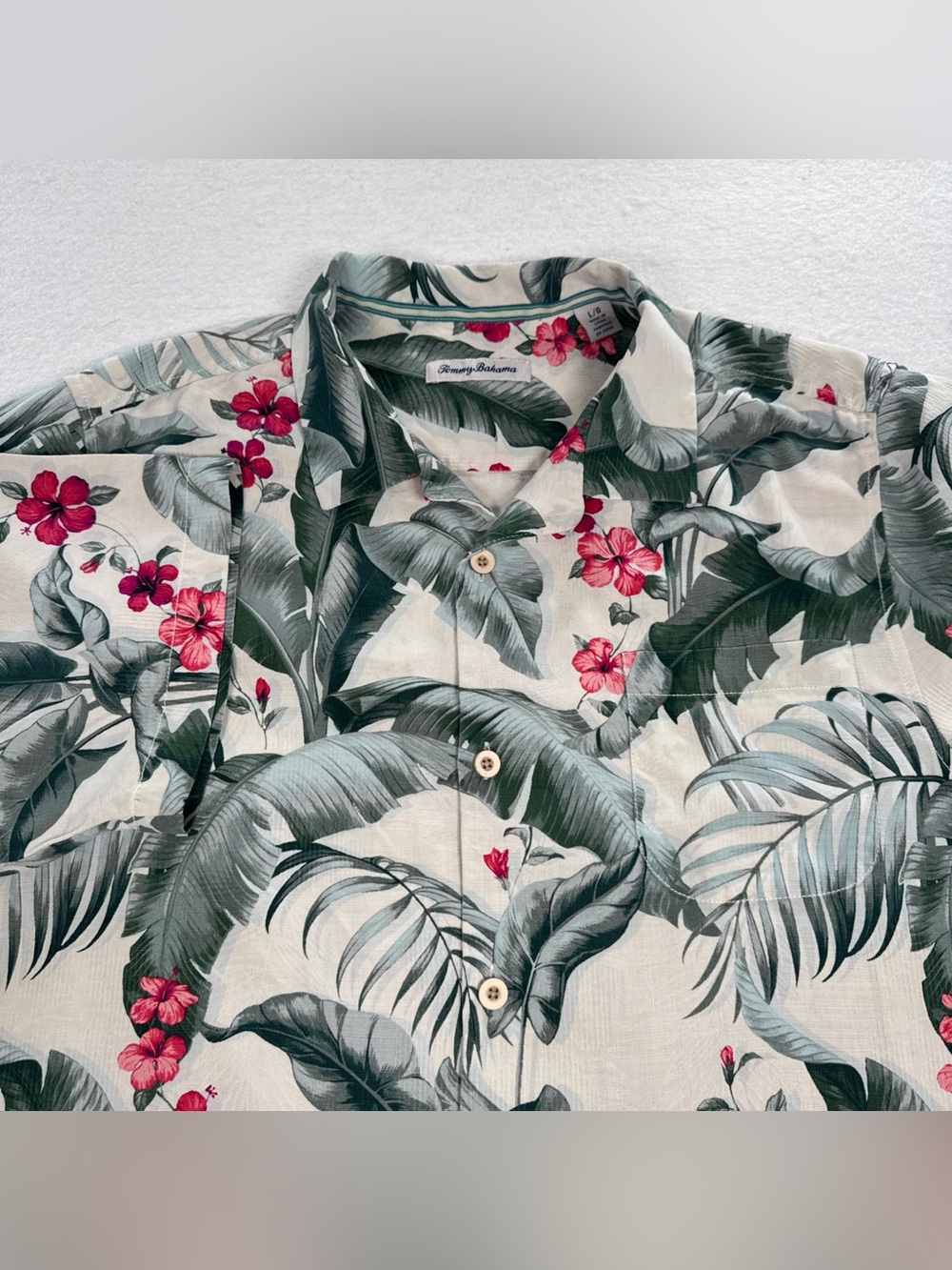 Tommy‎ Bahama Silk Kauai Canopy Camp Shirt Mens Large Hawaiian Floral Tropical